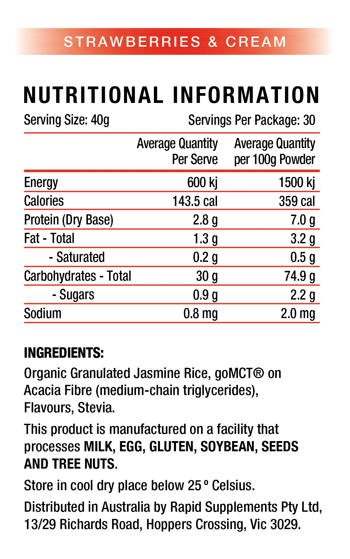 Cream Of Rice 30 Serves